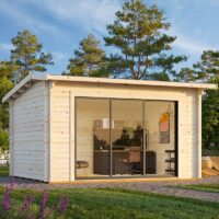 Palmako Ines 3.9m x 3m Double Glazed Log Cabin Garden Office Sliding Doors Plus (44mm)