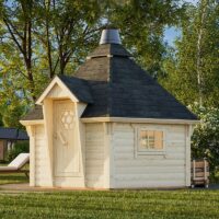 Palmako Eva 3.3m x 3.3m Corner Log Cabin BBQ Hut - Barbecue Hut (44mm)
