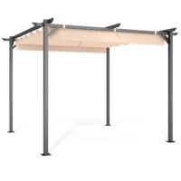 Outdoor Retractable Pergola with Canopy Patio Metal Shelter for Garden Gazebo Beige, 2.4mx2.4m