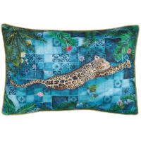 Paoletti Majorelle Leopard Moroccan Piped Outdoor Cushion Cover - Blue - Size 40 cm x 60 cm