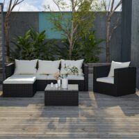 Garden Furniture Set 5PCS Rattan Modular Corner Sofa Set (2026 New Version) Black