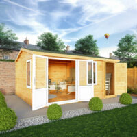 Mercia Elite 13' 6" x 16' 11" Apex Log Cabin - Premium 44mm Cladding Loglap - White UPVC