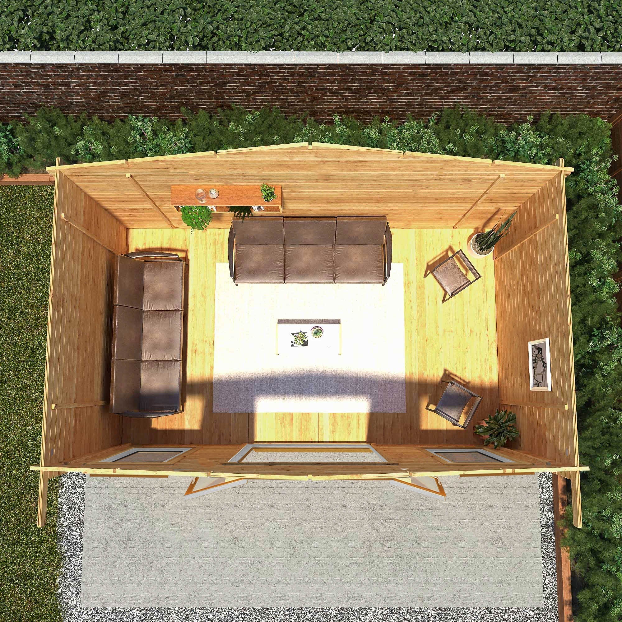 Mercia Retreat 11' 3" x 16' 10" Apex Log Cabin - Premium 44mm Cladding Loglap - Brown UPVC