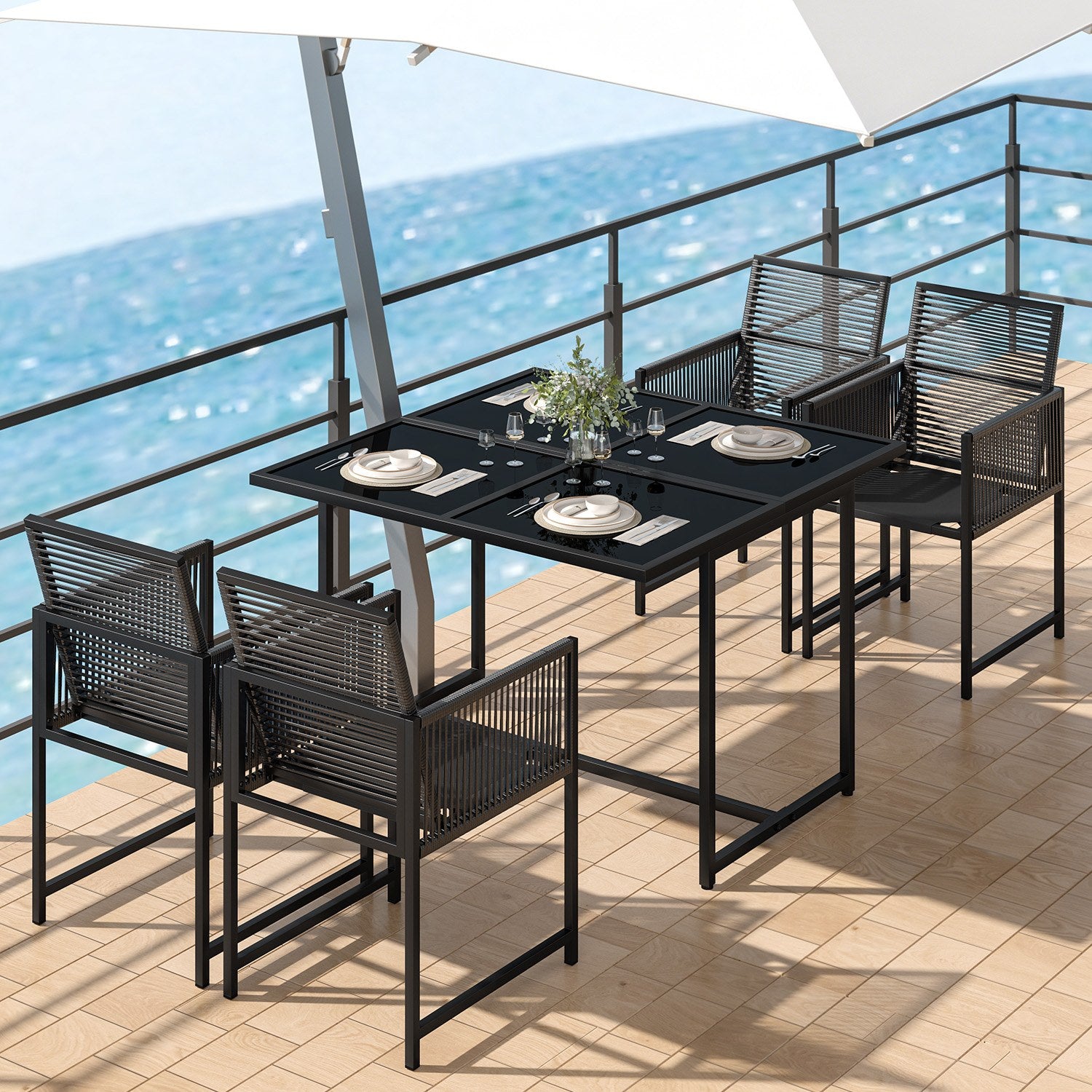 5Pcs Patio Furniture Space-Saving Outdoor Dining Set with 4 Chairs and 1 Table