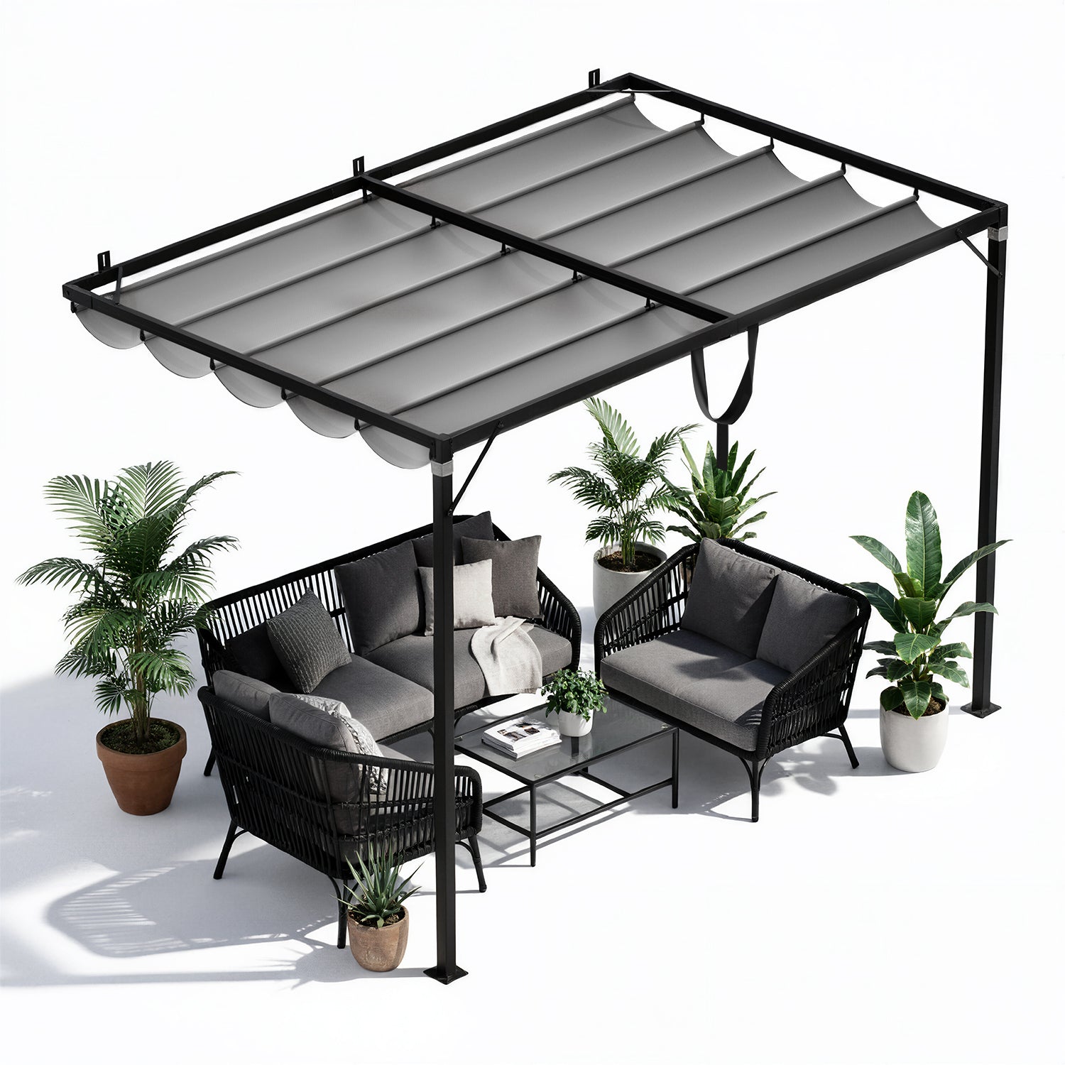2mx3m Metal Pergola Outdoor Gazebo with Retractable Roof Canopy Sun Shelter for Backyard Garden Patio, Lean to Wall Type