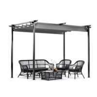 2mx3m Metal Pergola Outdoor Gazebo with Retractable Roof Canopy Sun Shelter for Backyard Garden Patio, Free Standing Type