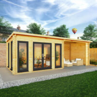 Mercia Studio 10' 11" x 22' 8" Pent Log Cabin - Premium 44mm Cladding Loglap - Grey UPVC