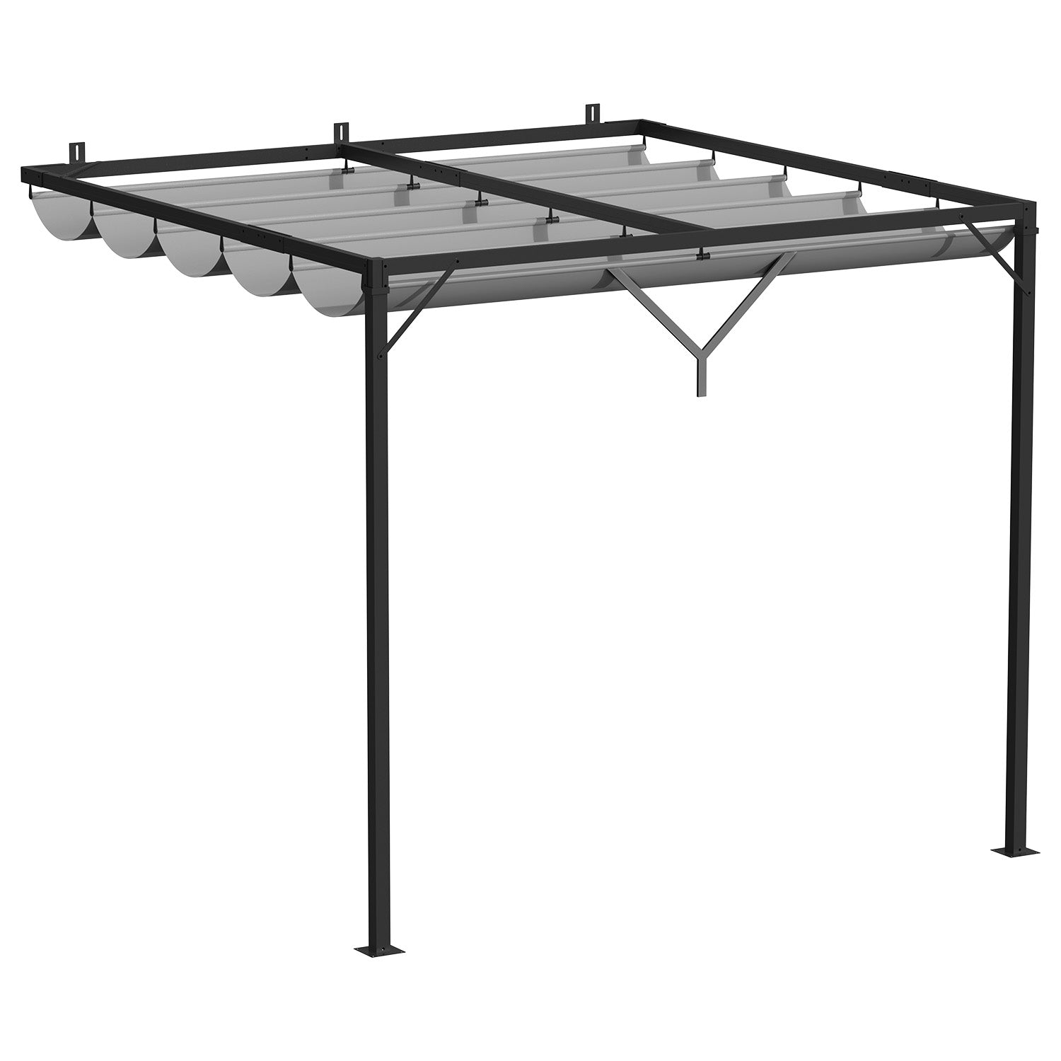 Lean to Wall Metal Pergola Square Gazebo with Retractable Roof Canopy 2.4mx2.4m
