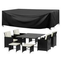 9PCS Garden Furniture Set 8 Seater Rattan Dining Set Outdoor Table Chairs with Protective Cover Black