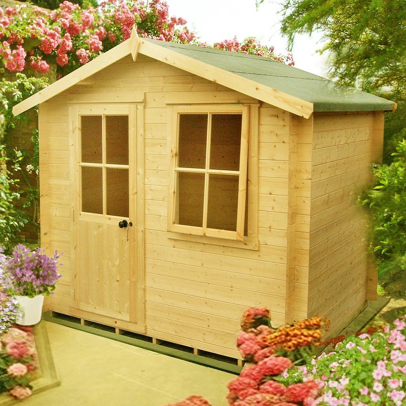 Avesbury 8' x 8' 9" Apex Log Cabin - Premium 19mm Cladding Log Clad
