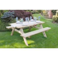 Forest Garden Brown Timber Large Rectangular Picnic Table Pressure Treated, Size: 1530x770x1770mm