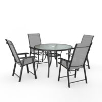 2/4 PcsBlack Outdoor Dining Set with Glass Top