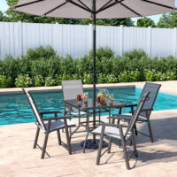 2/4 Pcs Chairs Black with Outdoor Dining Table Set
