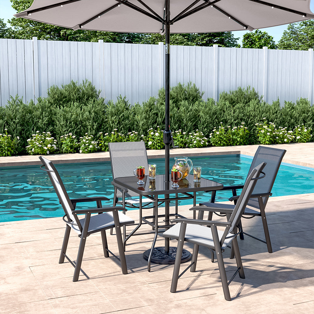 2/4 Pcs Chairs Black with Outdoor Dining Table Set