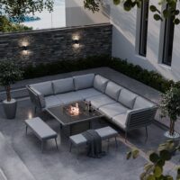 Royalcraft Mayfair Fire Pit Corner Lounging Set With 2 Benches Grey