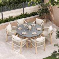 Royalcraft Luna 6 Seater Dining Table with Roma Chairs Cream Mix