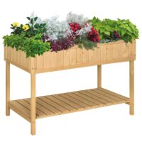 Fir Wood Raised Rectangular 8 Compartment Plant Stand Oak Tone