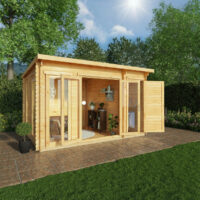 Mercia Studio 10' 11" x 13' 6" Pent Cabin with Shed - Premium 44mm Cladding Loglap