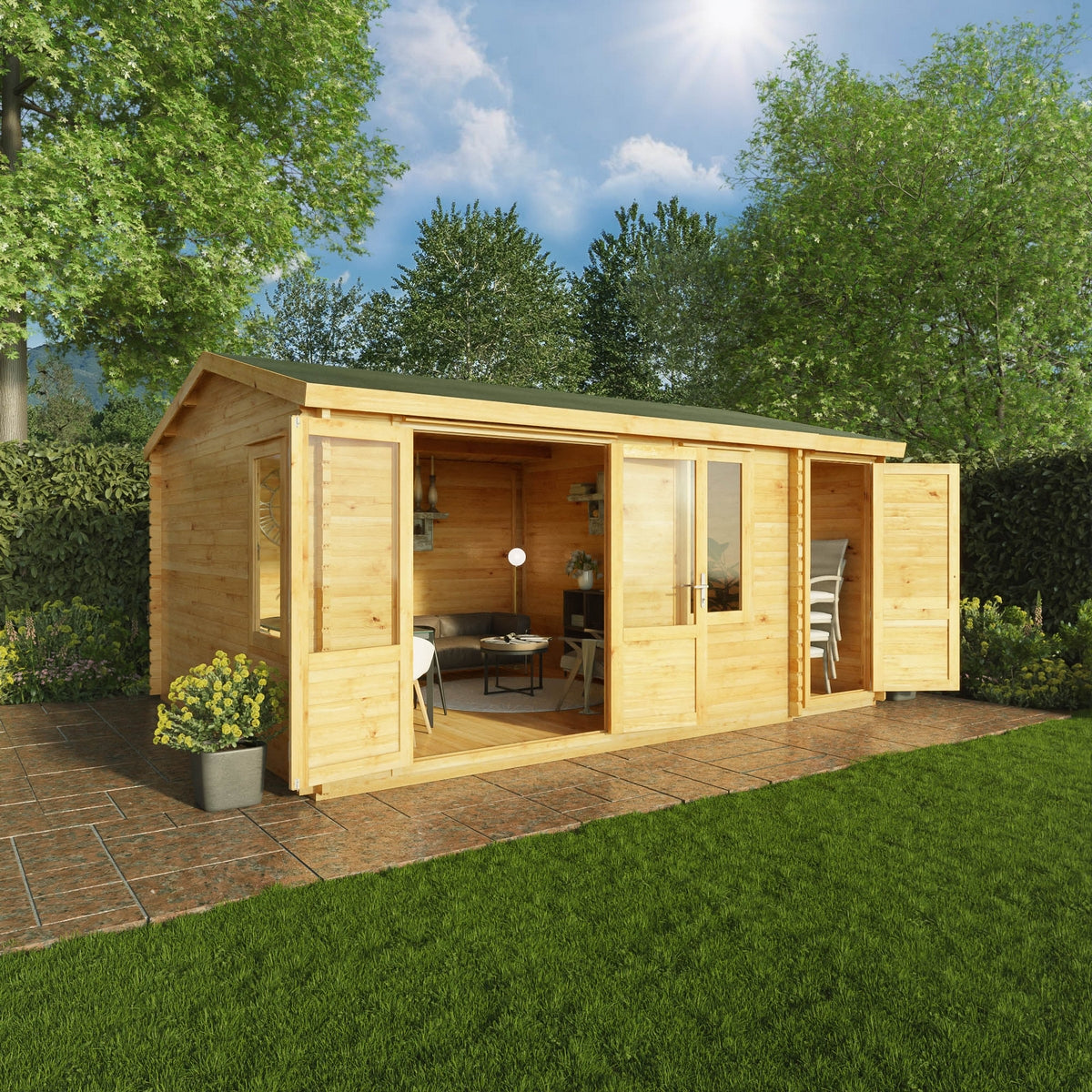 Mercia Elite 13' 6" x 16' 11" Apex Log Cabin - Premium 44mm Cladding Loglap