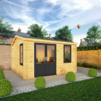 Mercia Elite 13' 6" x 13' 2" Apex Log Cabin - Premium 44mm Cladding Loglap - Grey UPVC