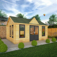 Mercia Clock Tower 13' 7" x 17' 6" Apex Log Cabin - Premium 44mm Cladding Loglap - Grey UPVC