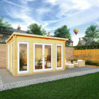 Mercia Studio 10' 11" x 13' 2" Pent Log Cabin - Premium 44mm Cladding Loglap - White UPVC