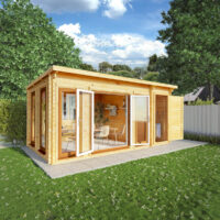 Mercia Studio 10' 11" x 16' 10" Pent Cabin with Shed - Premium 44mm Cladding Loglap - Brown UPVC