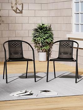Living And Home 2 Pcs Stacking Garden Chair Black