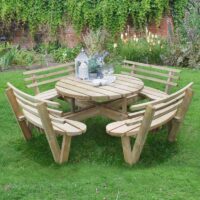 Forest Circular Wooden Garden Picnic Table with Seat Backs 8x8 (2.4x2.4m)