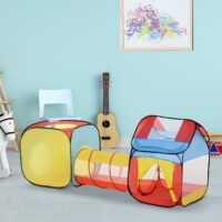 Pop Up House Tent Toddler Polyester 3 in 1 Play Tunnel Multi-Colour
