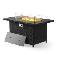 43Inch 50000BTU Outdoor Rectangular Propane Gas Firepit Table Burner Smokeless with Glass Wind Guard for Garden Backyard