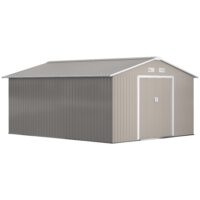 Galvanised 13 x 11' Sliding Double Door Apex Garden Shed With Ventilation Steel Light Grey by Steadfast