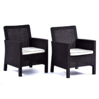 Mili Brown Rattan Tub Arm Chairs In Pair