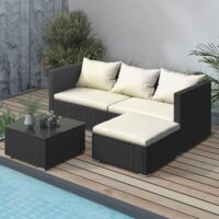 Rattan Furniture Set Outdoor Sofa 4 Seats Garden Patio Furniture with Cushions Black
