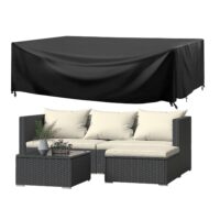 4 Pieces Garden Furniture Set Rattan Outdoor Sofa Set with Cushions Protection Cover Black