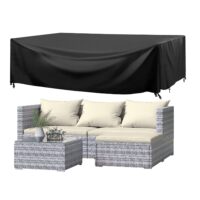 4 Pieces Rattan Outdoor Furniture Garden Sofa Table Patio Set with Protective Cover Grey