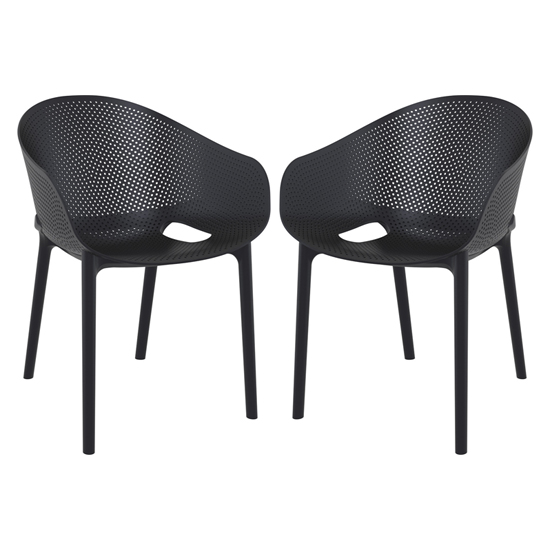 Shipley Outdoor Black Stacking Armchairs In Pair