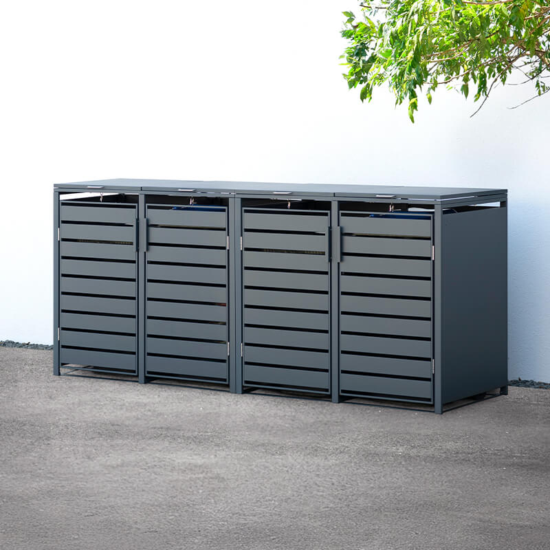 Trimetals Quad 240L Anthracite Metal Wheelie Bin Store (2.64m x 0.80m)